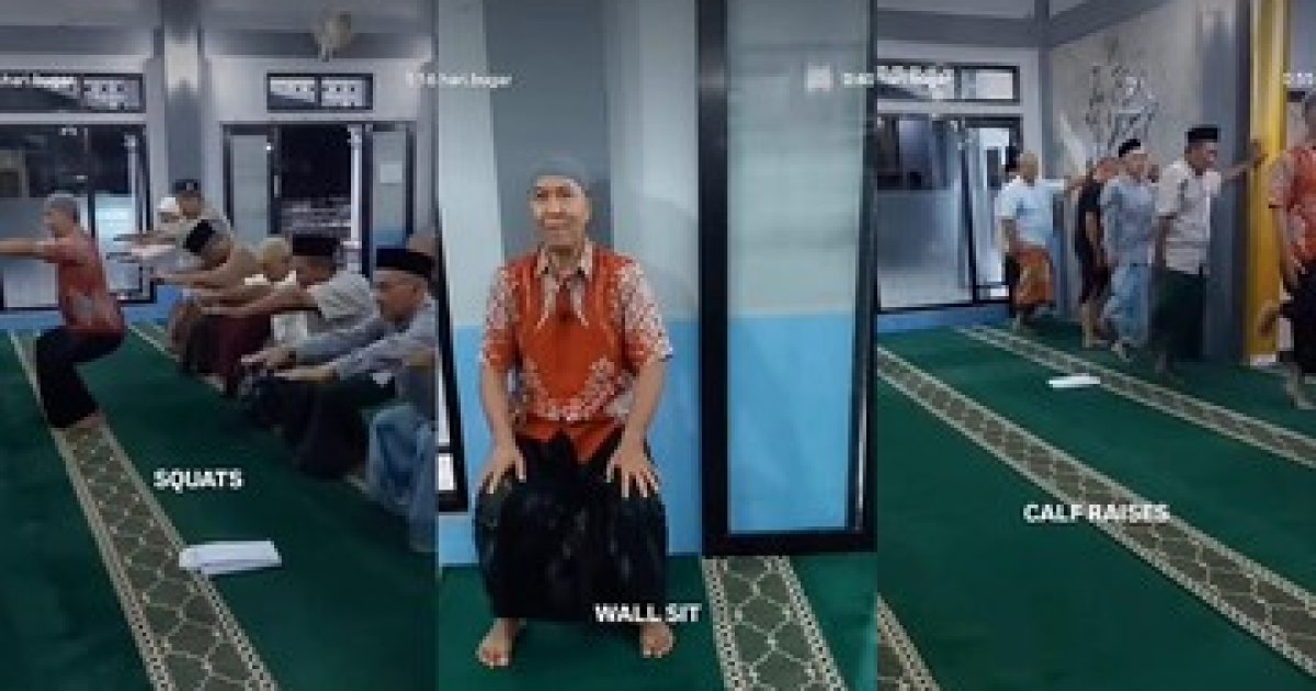 Latihan ringan otot kaki usai sholat Subuh di masjid Subang (Foto: Tangkapan layar video @hari.bugar)