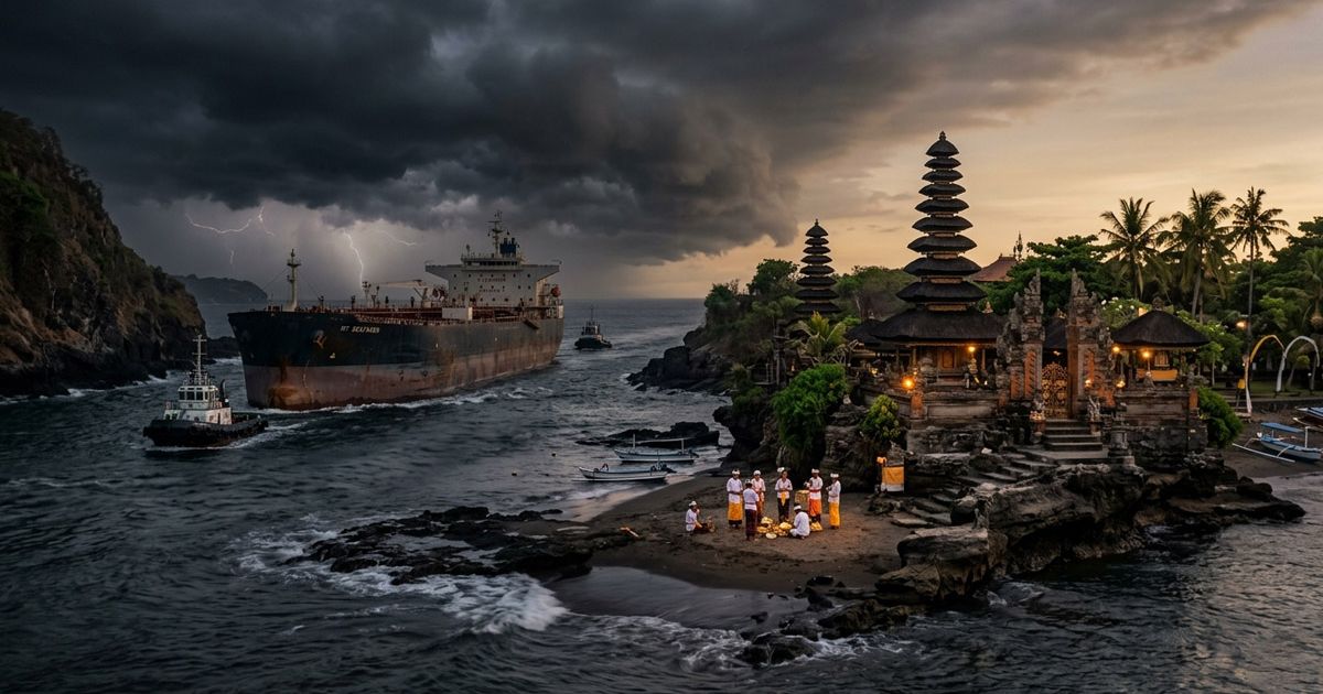 Foto di Buat oleh AI yang menggambarkan Krisis energi yang membayangi Bali sebagai Pusat Pariwisata di Indonesia.