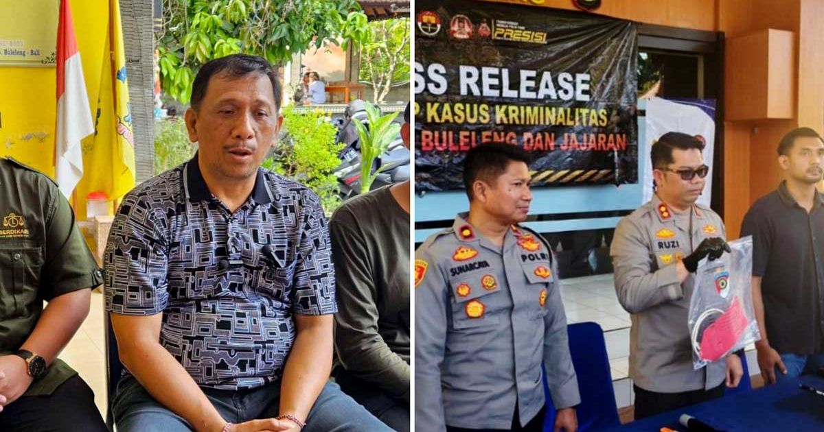 Foto Kolase Gede Pasek Suardika (Kiri) dan Jumpa Pers Polres Buleleng atas kasus dugaan kekerasan seksual yang terjadi di Panti Asuhan di Buleleng, Bali (IST)