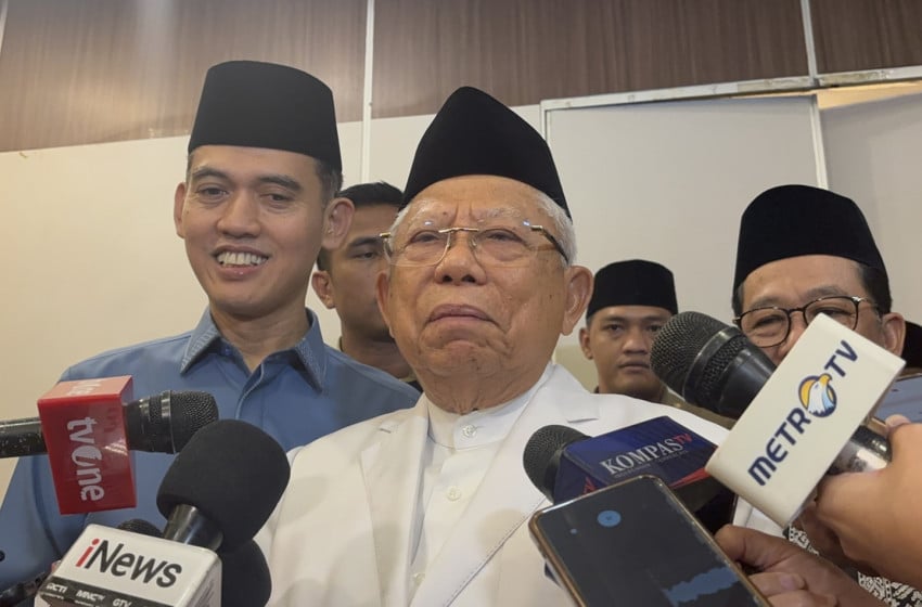 Mantan Wakil Presiden ke-13 RI Ma’ruf Amin menanggapi gagalnya perundingan damai yang dilakukan antara Amerika Serikat dan Iran. Foto: Riyan Rizki Roshali