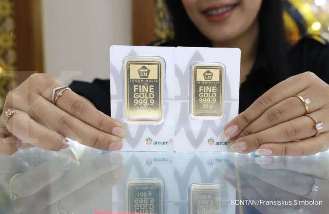 ILUSTRASI. Harga emas Antam Logam Mulia turun Rp 5.000 per gram jadi Rp 2.888.000 per gram pada Kamis (16/4/2026)