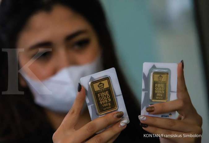 ILUSTRASI. Harga emas Antam Logam Mulia dan buyback emas Antam sama-sama tak bergerak pada hari Minggu (19/4/2026)