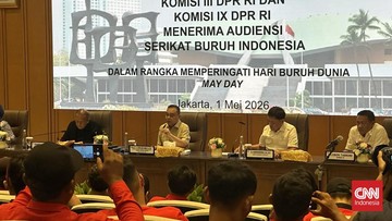Wakil Ketua DPR RI Sufmi Dasco Ahmad saat bersama Komisi IX DPR menerima audiensi gabungan serikat buruh. (CNN Indonesia/Patricia Diah)