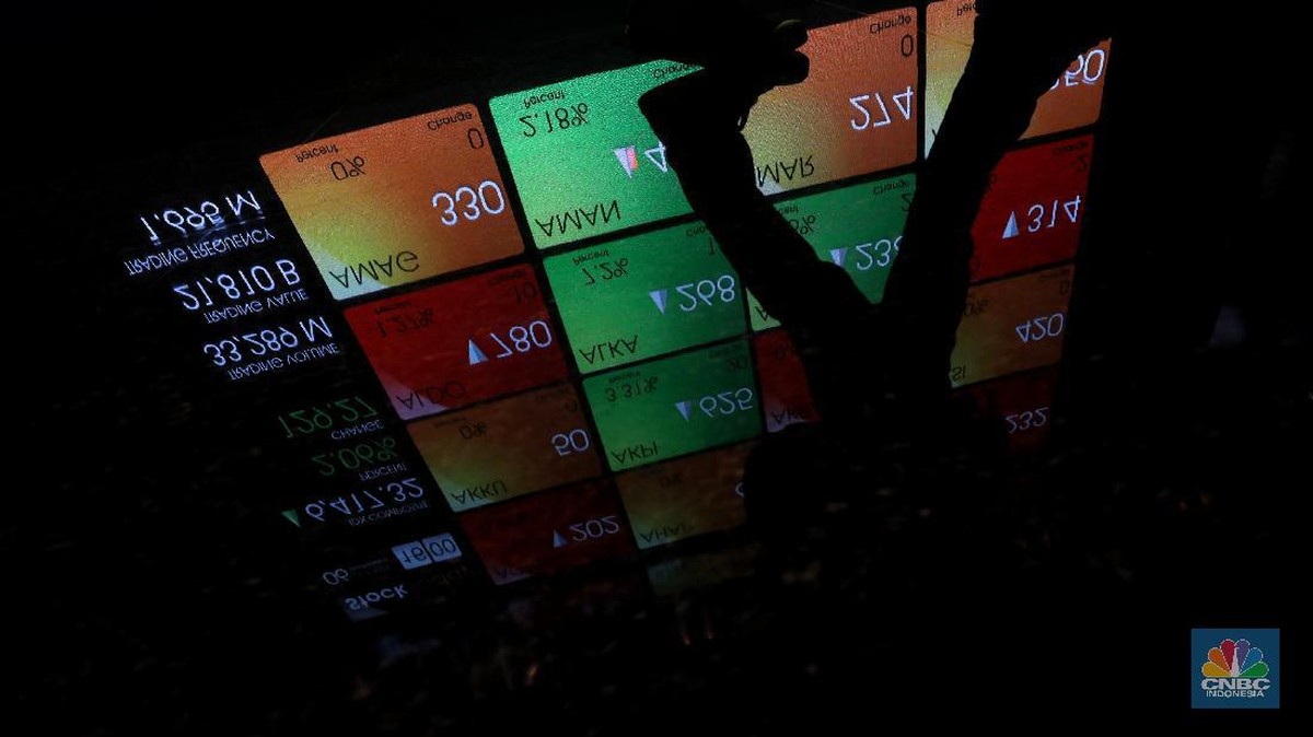 Foto: Karyawan melintas di dekat layar pergerakan Indeks Harga Saham Gabungan (IHSG) di gedung Bursa Efek Indonesia, Jakarta, Rabu (6/10/2021).  Indeks Harga Saham Gabungan berhasil mempertahankan reli dan ditutup terapresiasi 2,06% di level 6.417 pada perdagangan Rabu (06/10/2021). (CNBC Indonesia/Andrean Kristianto)