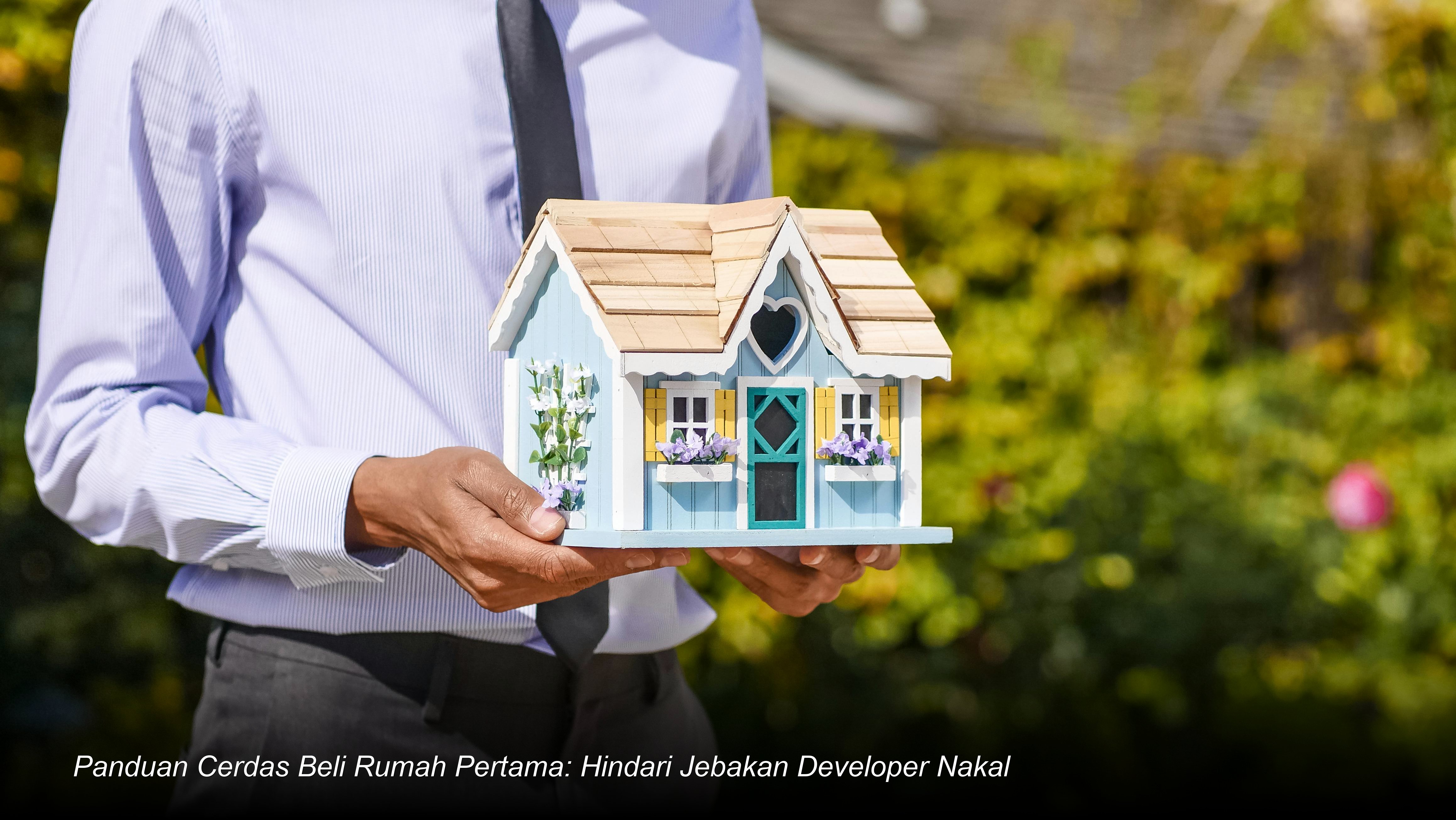 Pasangan muda menandatangani dokumen akad kredit pembiayaan rumah minimalis di hadapan petugas bank dan notaris.