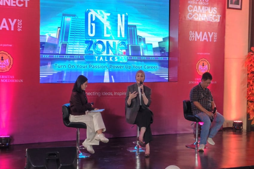 Vina Muliana menjadi pembicara di iNews Campus Connect di Unsoed pada Rabu (6/5/2026). Foto: IMG/Mei Sada Sirait