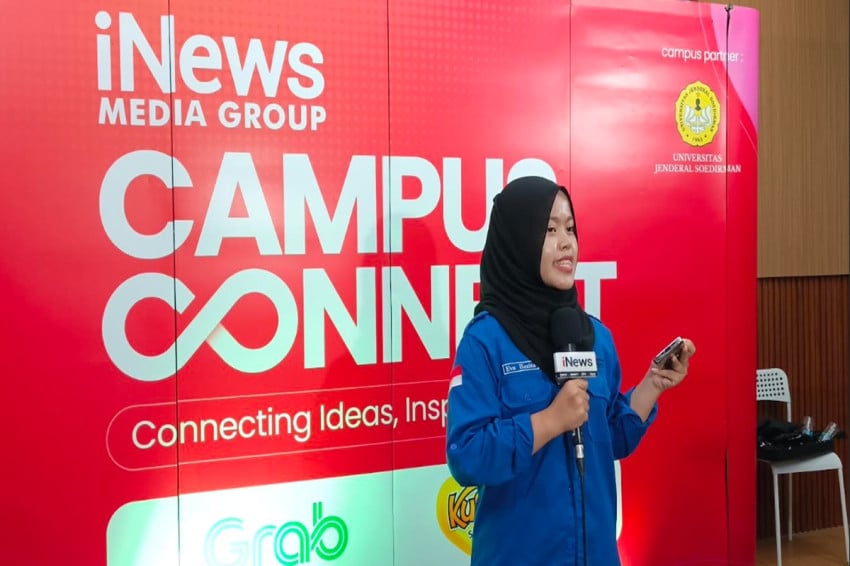 Antusiasme mahasiswa terhadap booth iReporter di acara iNews Media Group Campus Connect (ICC) Unsoed pada hari kedua, Kamis (7/5/2026) semakin meningkat. Foto/Mei Sada S.