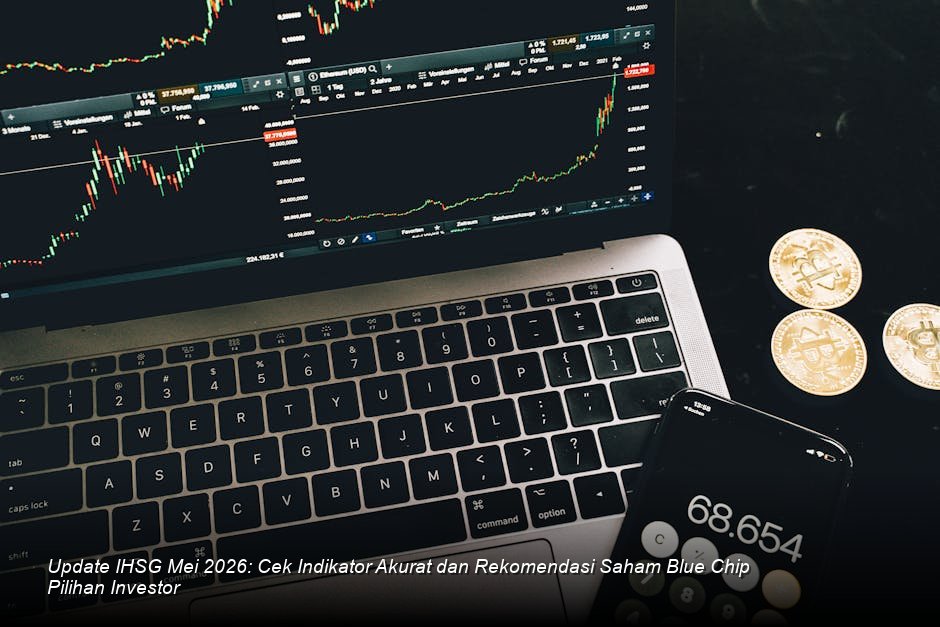 Visualisasi modern grafik harga saham berbentuk *candle-stick* berwarna hijau yang menunjukkan tren kenaikan stabil di layar monitor bursa saham.