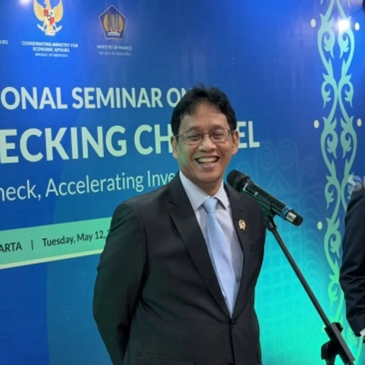 Menteri Keuangan Purbaya Yudhi Sadewa saat acara International Seminar on Debottlenecking Channel di Kantor Kemenkeu, Jakarta, Selasa (12/5/2026). [Suara.com/Dicky Prastya]