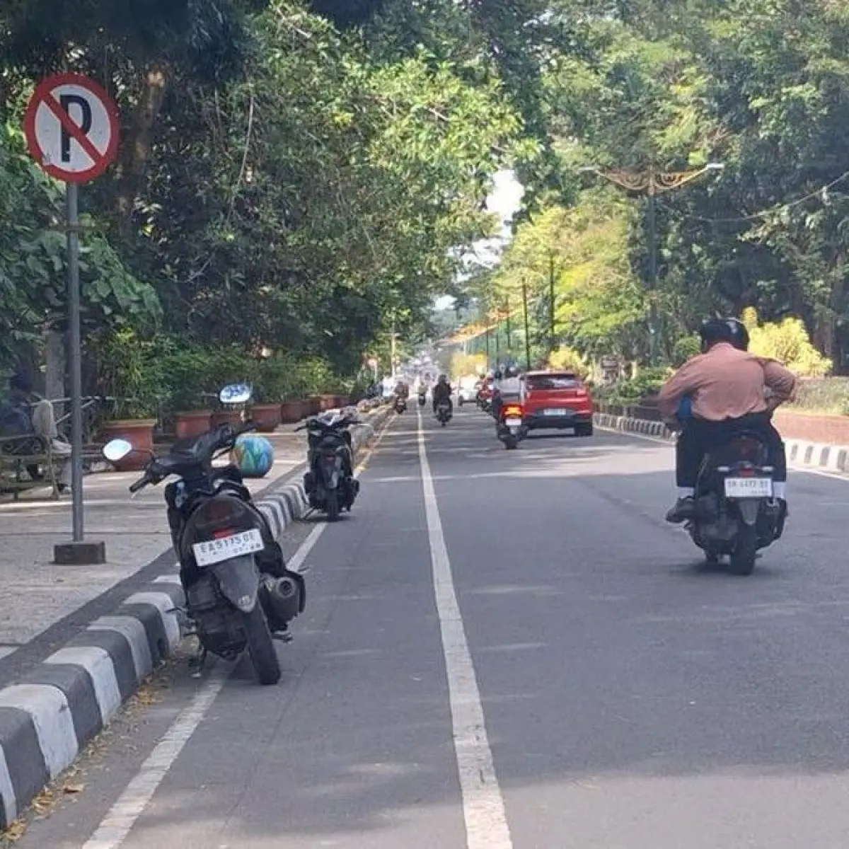 Jalur khusus sepeda di Jalan Udayana, Kota Mataram, NTB. (Foto: Nathea Citra/detikBali)