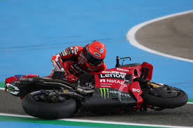 Team Ducati Lenovo Team's Marc Marquez crashes during the MotoGP Spanish Grand Prix sprint race at the Jerez racetrack in Jerez de la Frontera, on April 25, 2026. (Photo by Pierre-Philippe MARCOU / AFP) (AFP/PIERRE-PHILIPPE MARCOU)