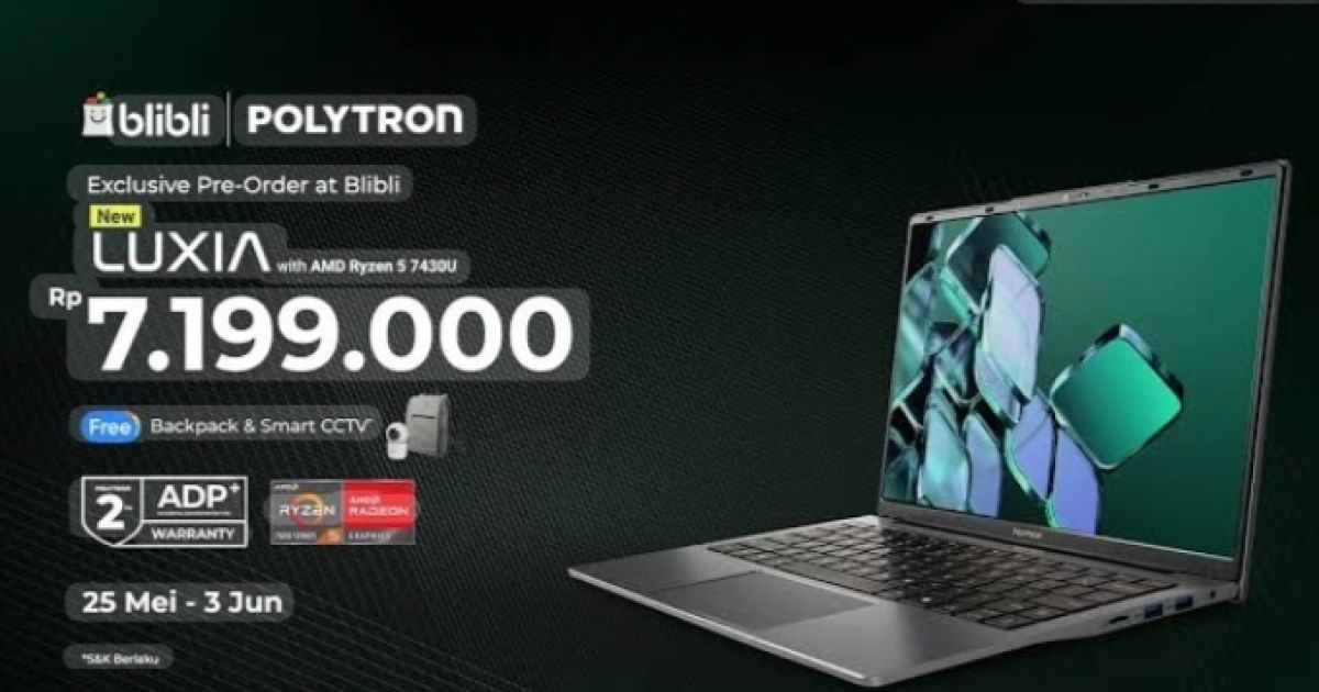 Polytron Hadirkan Luxia R5, Laptop Ryzen 5 dengan Harga Promo Mulai Rp7 Jutaan (Foto: Polytron Luxia R5/Polytron)
