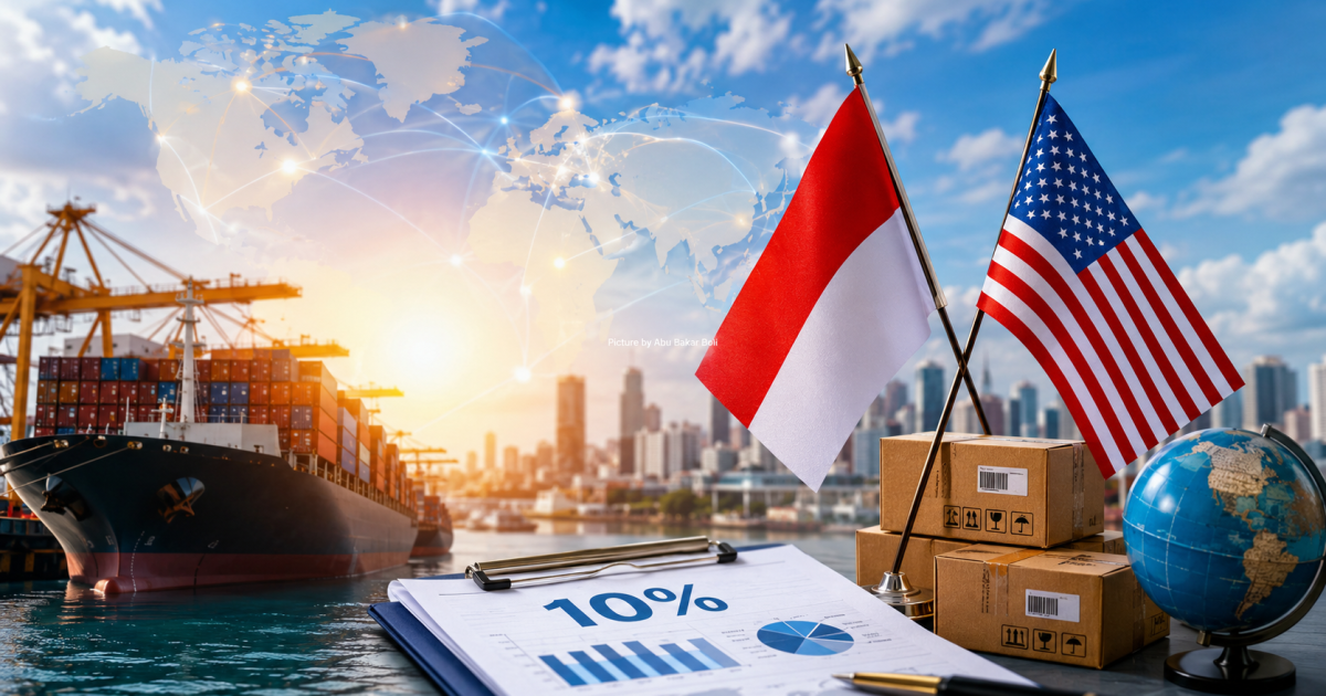 Ilustrasi aktivitas perdagangan internasional yang semakin bergairah, menampilkan peluang ekspor Indonesia ke Amerika Serikat di tengah kebijakan tarif yang lebih kompetitif. (Foto AI/ Abu Bakar Boli)