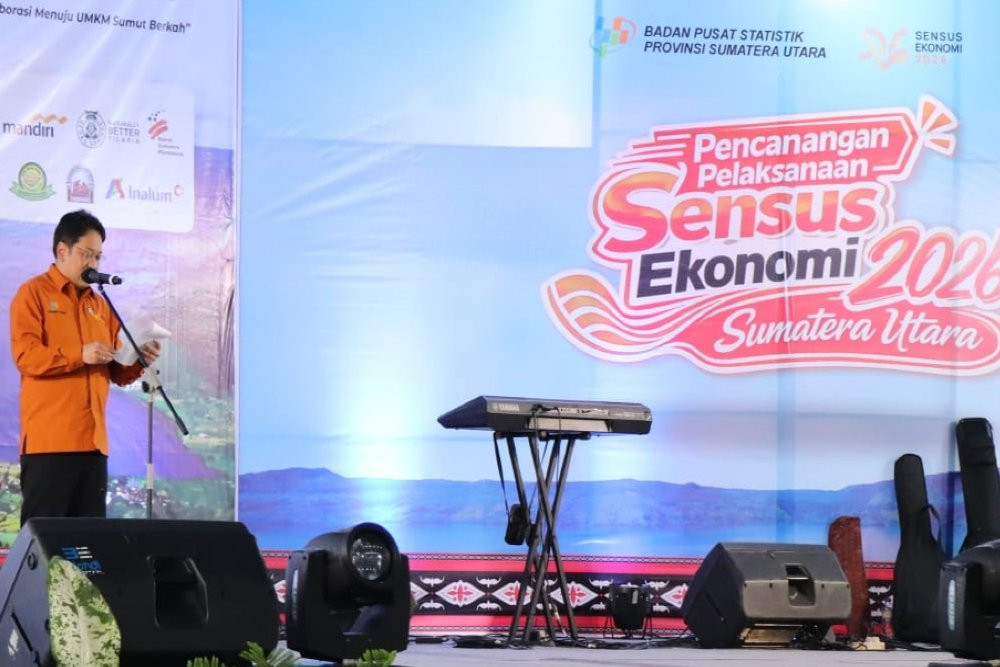 Wakil Kepala BPS RI Sonny Harry Budiutomo Harmadi meminta masyarakat tak takut dan menerima kedatangan petugas sensus dengan baik yang disampaikan dalam agenda Pencanangan Sensus Ekonomi 2026 di Sumatra Utara di Parapat, Kabupaten Simalungun, Kamis (12/6/2026). JIBI/Delfi Rismayeti