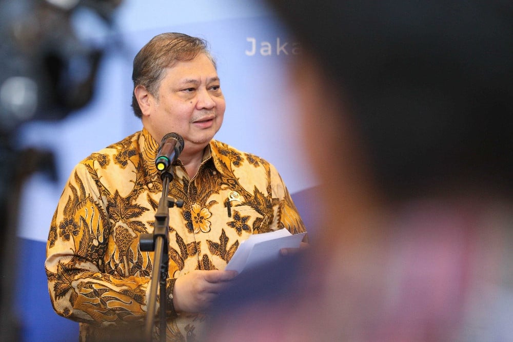 Menteri Koordinator Bidang Perekonomian Airlangga Hartarto menjawab pertanyaan wartawan pada sesi konferensi pers Pertemuan The 16th Ministerial Meeting of the Six Working Groups di Jakarta, Selasa (9/6/2026)./JIBI/Bisnis-Himawan L. Nugraha