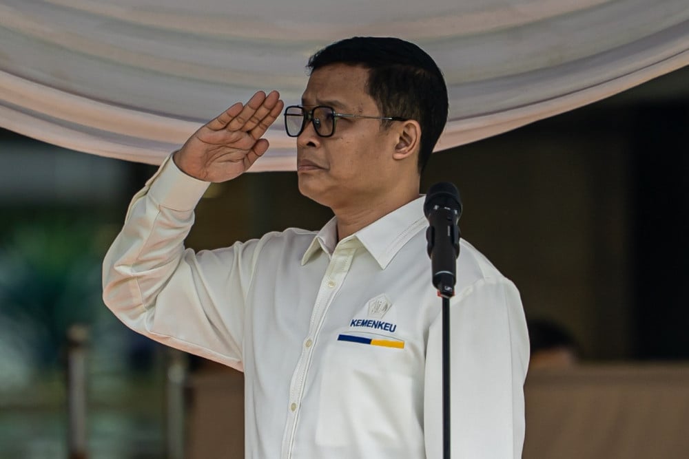 Direktur Jenderal (Dirjen) Pajak Kementerian Keuangan Bimo Wijayanto dalam upacara peringatan Hari Pajak 2025 di Kantor Pusat DJP, Jakarta pada Senin (14/7/2025). / dok Ditjen Pajak Kemenkeu
