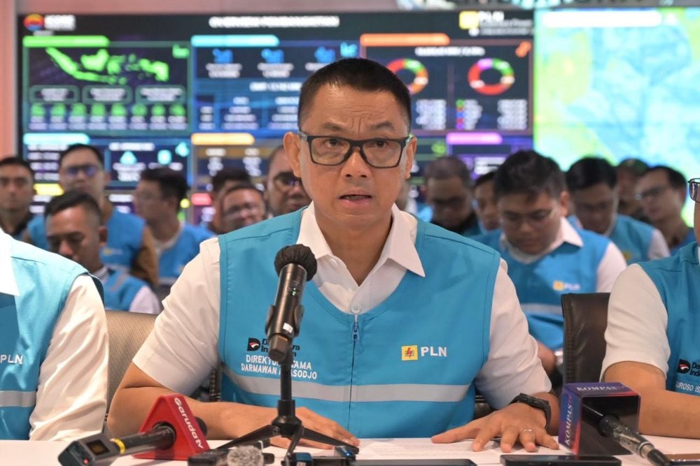 Direktur Utama PLN Darmawan Prasodjo saat konferensi pers di Kantor Pusat PLN, Sabtu (23/5)/Dok. PLN