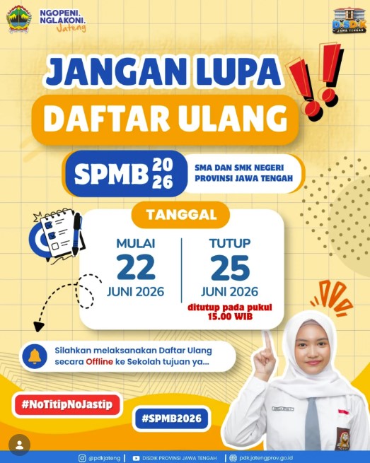 Daftar ulang SPMB SMA/SMK Jateng 2026. DOK IG @pdkjateng