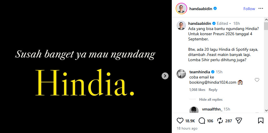 Unggahan Rektor President University Handa S. Abidin. Foto: Instagram @handaabidin