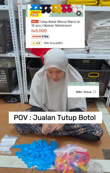Kisah viral ibu rumah tangga yang raih cuan hingga Jutaan Rupiah setiap hari dari jual tutup botol bekas. Foto: Dok. Instagram @intanandrianaaa.