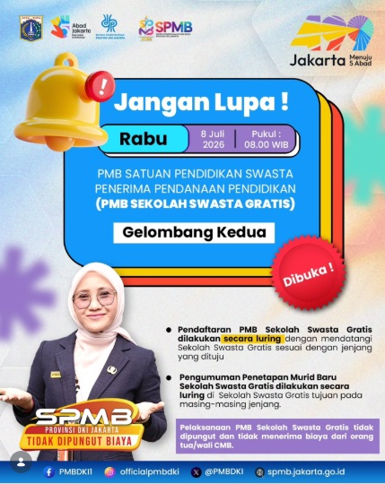Pendaftaran SPMB Sekolah Swasta Gratis Gelombang 2 DKI Jakarta. DOK IG @officialpmbdki