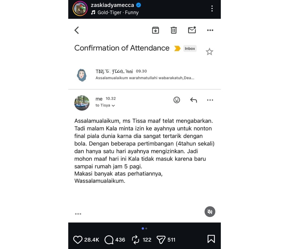 Zaskia Adya Mecca Beri Opsi Anak Absen Sekolah Pasca Nobar Piala Dunia 2026, Simak Alasannya