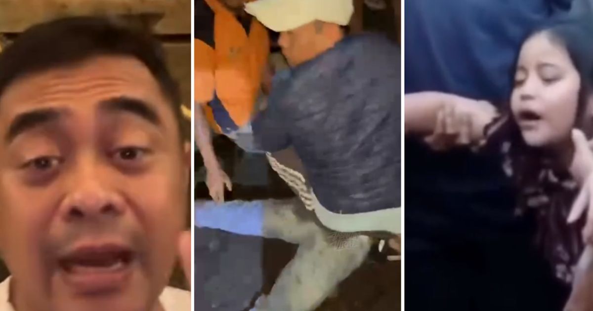 Foto gabungan yang memperlihatkan Senator Bali Arya Wedakarna saat menyampaikan pernyataan melalui video, cuplikan peristiwa serangan massa yang berujung maut di Tabanan, serta putri korban yang masih kecil sedang menangis di samping jenazah ayahnya setelah kejadian tersebut. (Infotren)