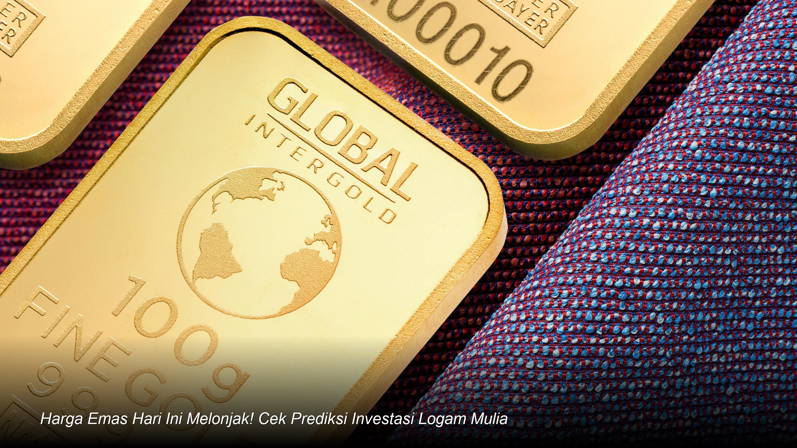 Emas batangan 100 gram berkilauan diletakkan di atas grafik harga saham yang menunjukkan tren kenaikan.