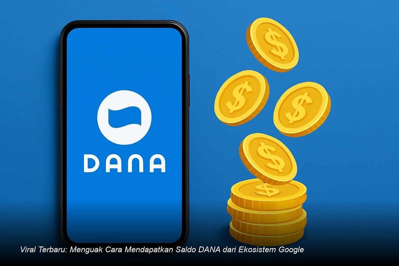 Tampilan antarmuka aplikasi DANA di samping logo Google pada layar ponsel pintar.