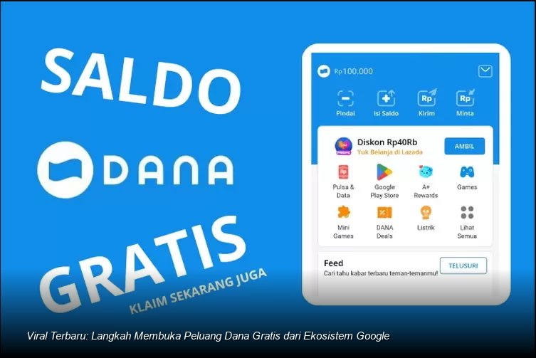 Seorang pengguna smartphone sedang melihat notifikasi saldo DANA di layar ponselnya dengan latar belakang logo Google yang samar.