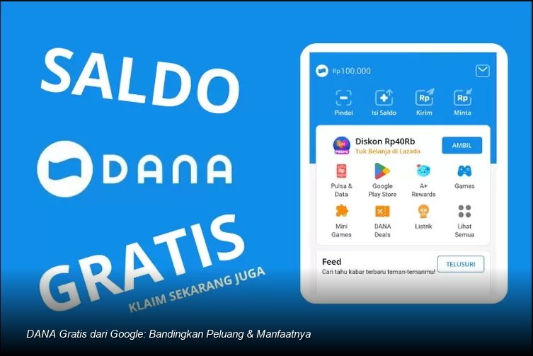 Ilustrasi pengguna memegang ponsel dengan notifikasi saldo DANA masuk dari aplikasi Google.