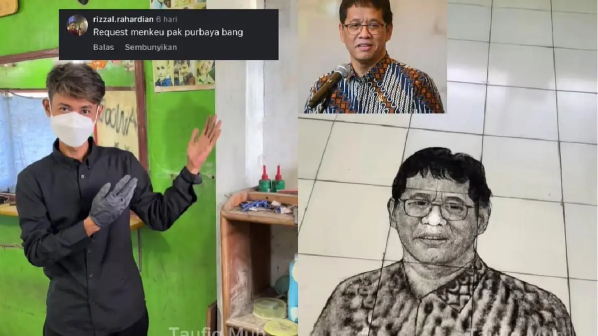 Kisah Inspiratif Tukang Cukur Taufiq dan Sentuhan Menkeu Purbaya, Ketika Sisa Rambut Bicara di Atas Kanvas
