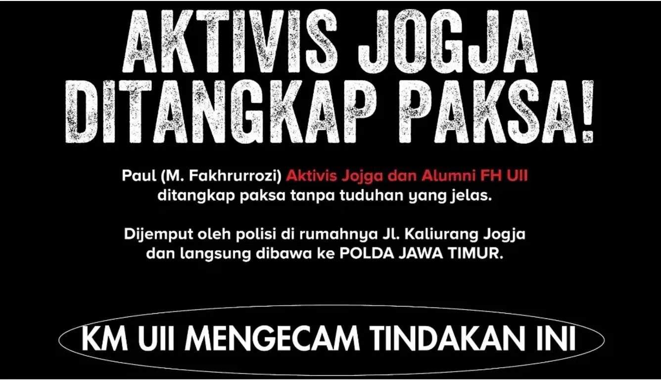 Aktivis SMI Yogyakarta Paul Ditangkap Polda Jatim, Ini Tuduhannya!