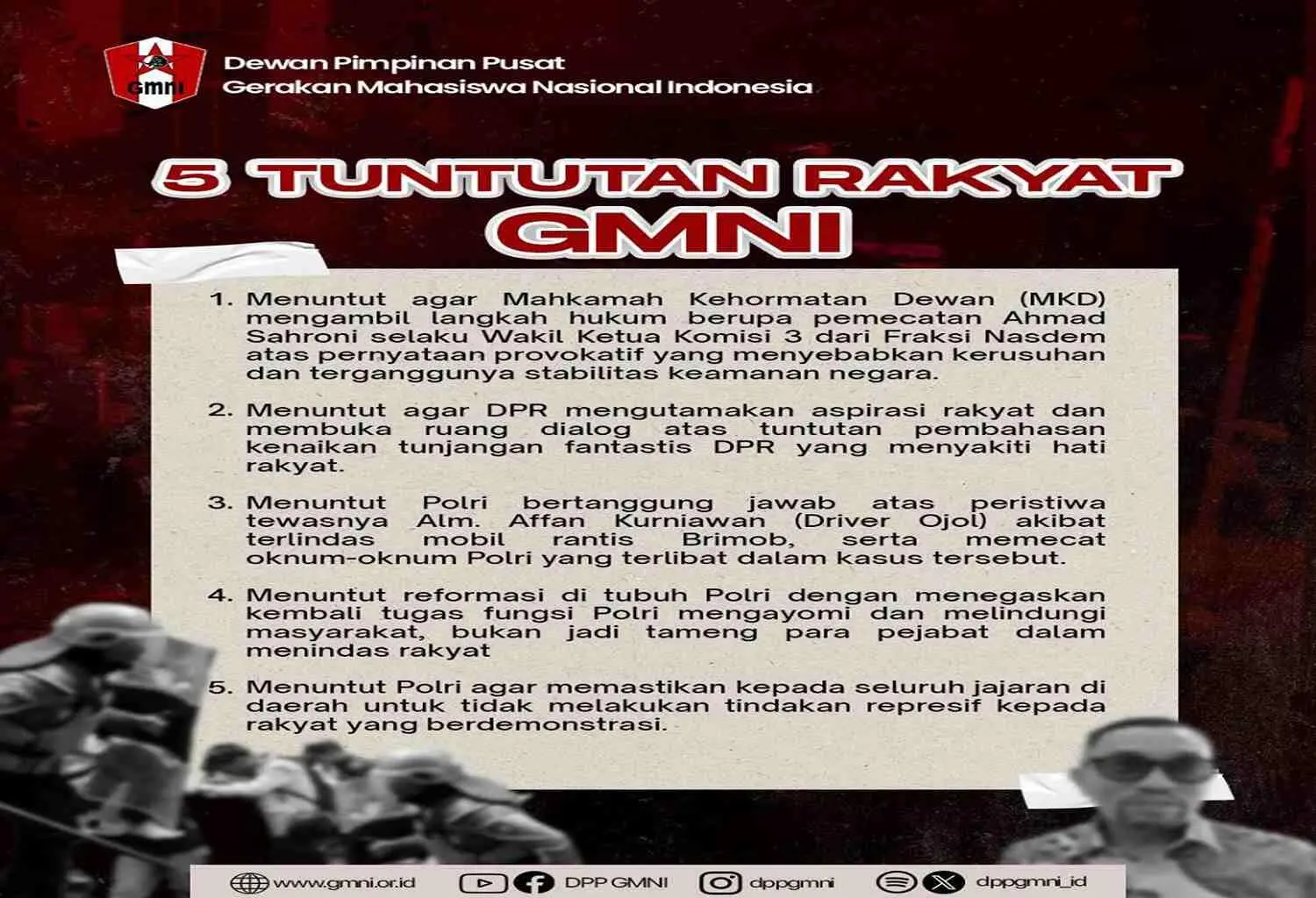 GMNI Unjuk Rasa Melebur Bersama Rakyat di DPR Siang Ini, Bawa 5 Tuntutan