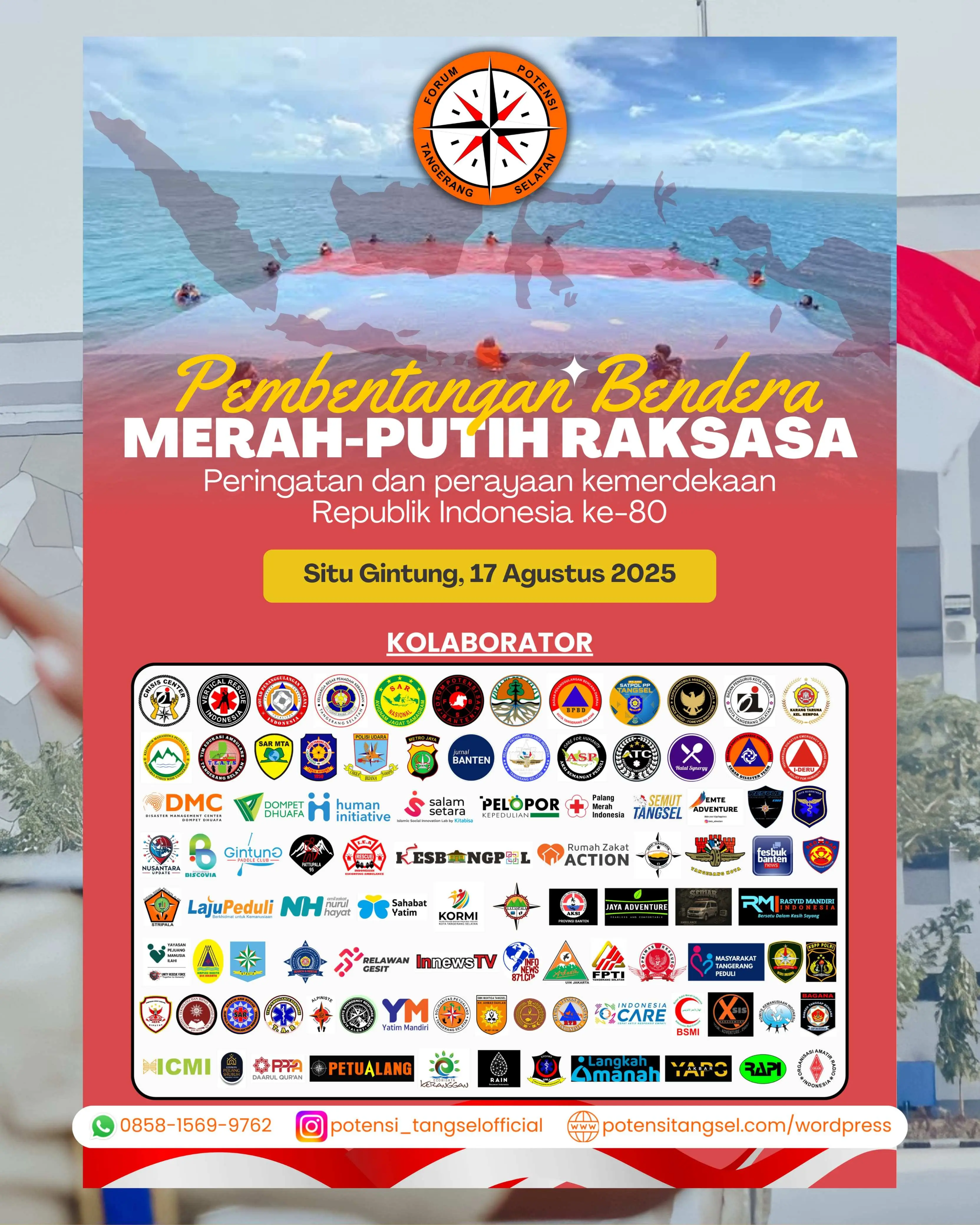 Merah Putih Raksasa Siap Membentang di Langit Setu Gintung Tangsel