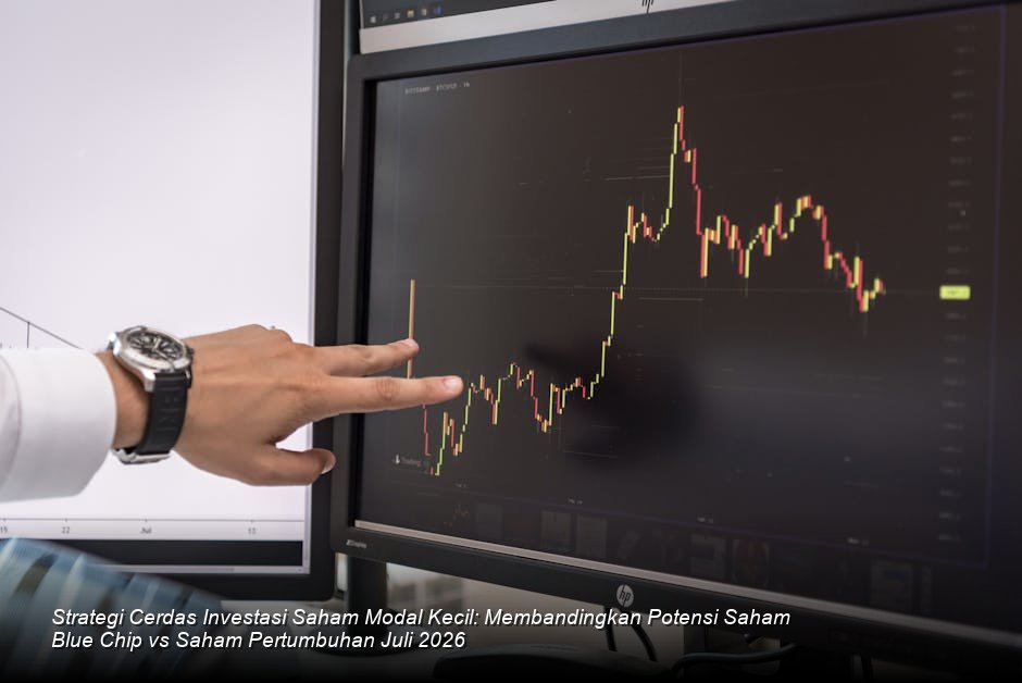 Grafik analisis teknikal saham dengan indikator Moving Average yang menunjukkan tren kenaikan stabil berwarna hijau cerah di layar monitor.