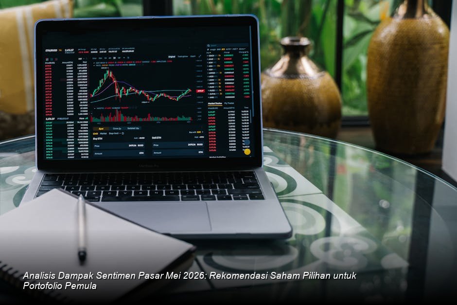 Visualisasi grafik harga saham berwarna hijau yang menunjukkan tren kenaikan stabil di atas rata-rata bergerak (moving average) pada layar monitor bursa modern.